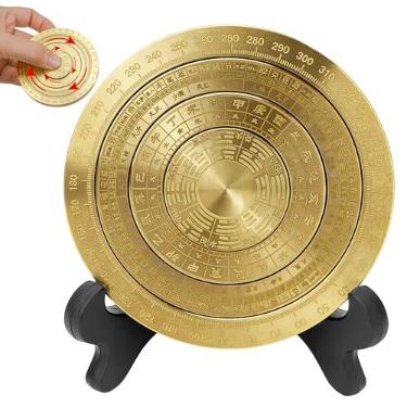 Imagem de Bússola Feng Shui de latão para artesanato Feng Shui, bússola de Feng Shui, casa, sala de estar, escritório, decoração de festival, presente de festival, minis dourados rotativos, ornamentos chineses
