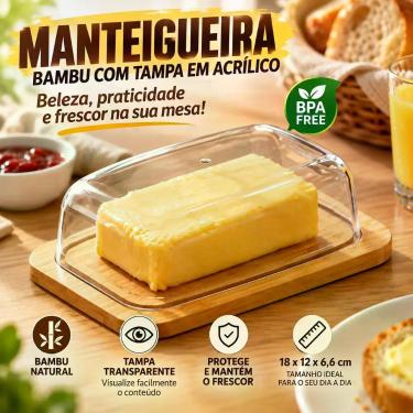 Imagem de Manteigueira Porta Manteiga Bambu Tampa Acrílica 18x12cm - Paramount