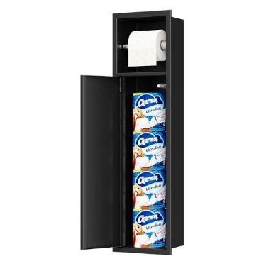 Imagem de Qeke Suporte de papel higiênico embutido, aço inoxidável SUS304, à prova de ferrugem, com armário de armazenamento, suporte de papel higiênico de parede para banheiro, preto fosco, profundidade de 12