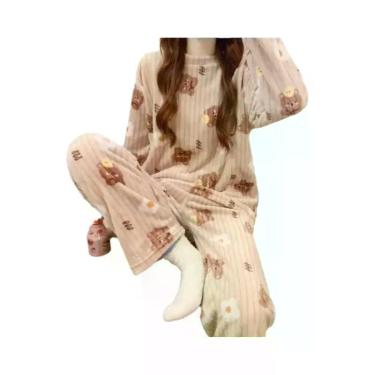 Imagem de Conjunto De Pijamas De Inverno Em Fleece Coral Para Mulheres, Confortá