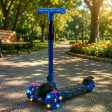 Imagem de Patinete Infantil 3 Rodas com Luz LED e Freio Traseiro Azul com Ajuste de Altura