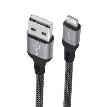 Imagem de Geonav Cabo iPhone, iPad, iPod Lightning conector original Mfi Apple, nylon trançado reforçado, 2MT, LIGH08, Cinza