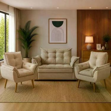 Imagem de Sofá 2 Lugares e 2 Poltrona Decorativa para Sala de Estar - Arapongas 