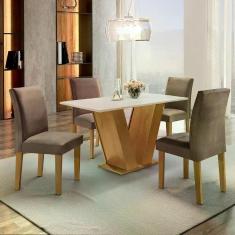 Conjunto Sala de Jantar Mesa Tampo MDF 4 Cadeiras Espanha Espresso Móv