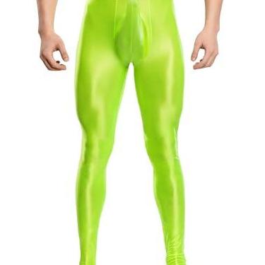 Imagem de SEAUR Calça legging masculina brilhante sem virilha oleosa com pés com suporte e bolsa elástica, Verde, G