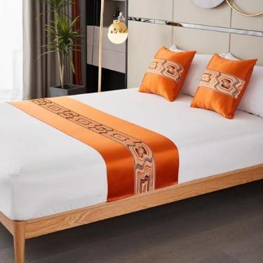 Imagem de Cachecol de cama de hotel para corredores de cama de qualidade moderna decoração de luxo lenço de cama proteção quarto toalhas de cama macias para cama de solteiro queen king size - laranja||Apenas 1