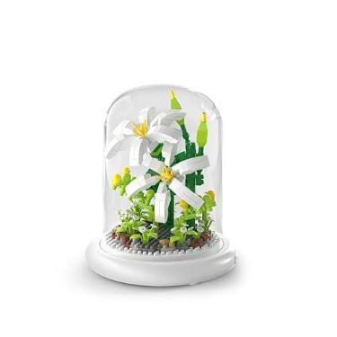 Imagem de Genérico - Bloco De Montar Flor Na Cúpula Com Led | Bloco de Construção Flores Artificiais Led | Blocos de Construção Botânicos Mini Peças (510pcs, 8 anos - 12)