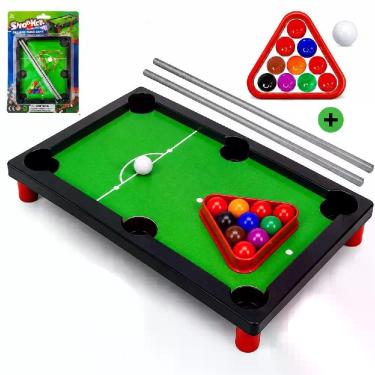 Imagem de Mesa de bilhar infantil mini sinuca portátil com 2 tacos e 11 bolas co