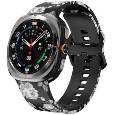 Imagem de SPINYE Pulseiras de relógio compatíveis com Samsung Galaxy Watch Ultra de 47 mm 2025/2024, estampa macia sem lacunas para Samsung Galaxy Watch Ultra 2/Ultra de 47 mm, flor cinza retrô