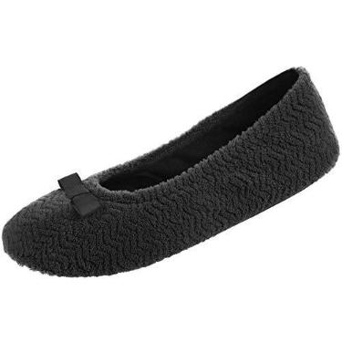 Imagem de isotoner Pantufas femininas Diamond Microterry Gemma com espuma viscoelástica confortável e sola de camurça, Chevron preto, 6.5-7.5