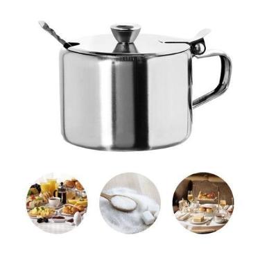 Imagem de Açucareiro Com Colher Aço Inox de Mesa Compacto Mini Açucareiro - Gene