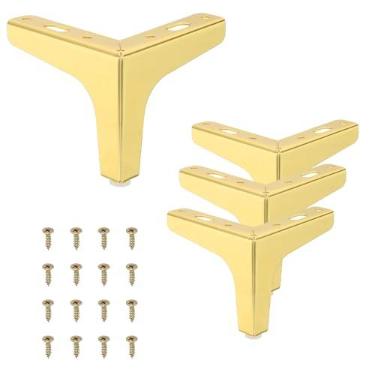 Imagem de PATIKIL Pernas de metal para móveis de 10 cm, pés de substituição de móveis triangulares, estilo moderno, pernas de sofá para cadeira de mesa, armário, sofá, dourado