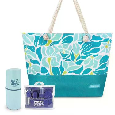 Imagem de Kit Bolsa De Praia, Porta Escova De Dente, Frascos De Viagem 7pcs Azul