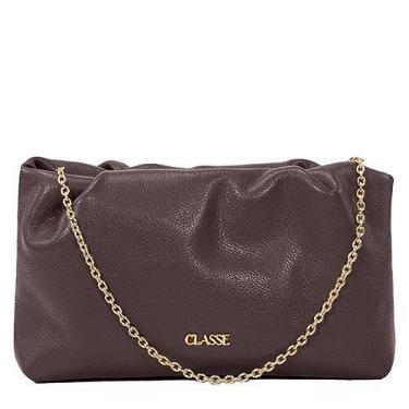 Imagem de Bolsa Feminina Festa Classe Couro Alça Corrente Crossbody, Chocolate