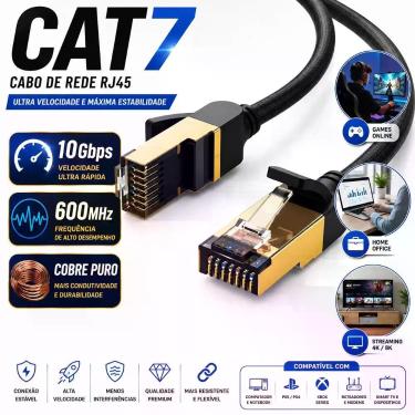 Imagem de Cabo de Rede CAT7 RJ45 Ethernet 10Gbps 600MHz Alta Velocidade Internet