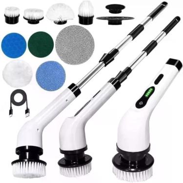 Imagem de Esfregão Elétrico Giratório 9 em 1 Premium Limpeza Profunda sem Esforço Aço Inoxidável e Silicone Cabo Ajustável