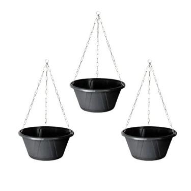 Imagem de Kit 3 Vaso Cuia Nobre de Plástico Completo 01 Preto Nutriplan Com Prato e Corrente Decorativo Para Plantas Pendentes - Samambaia Avenca Jiboia