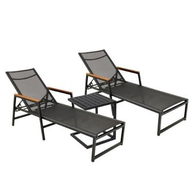 Imagem de Sarah Móveis Kit de 2 Espreguiçadeiras e 1 Mesinha Alumínio Piscina e Jardim - Design Moderno de Jardim - Preto - Alumínio e Tecido com Tratamento Anti UV e Antimicrobiano - Exterior