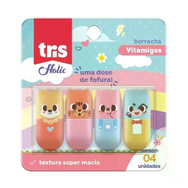 Imagem de Borracha Tris Vitamigos Holic com Design Divertido e Formato Ergonômico para Escrita e Desenho 1 Unidade