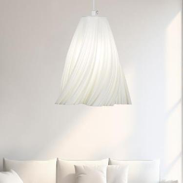 Imagem de Luminária Pendente 3D para Cabeceira, Branca, com Lâmpada LED 5W, Cabo 2m, Fibra de Resina, Soquete E27 (1013-Luz fria)