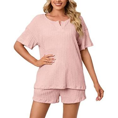 Imagem de Conjunto de Pijamas Femininos de 2 Peças, Cor Lisa, Decote Em V Macio, Conjunto de Pijamas Canelados para a Noite para Mulheres (S)