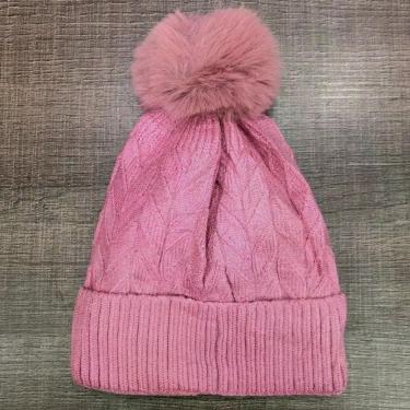 Imagem de Touca Infantil OEM com Pompom de 100% Lã Acrílica Forrada em Pelúcia Bege para Menino e Menina