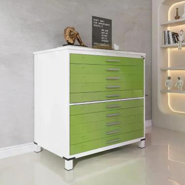 Imagem de Mapoteca 10 Gavetas 120,4cm x 122,3cm Aço Verde e Branco - Pandin Móve