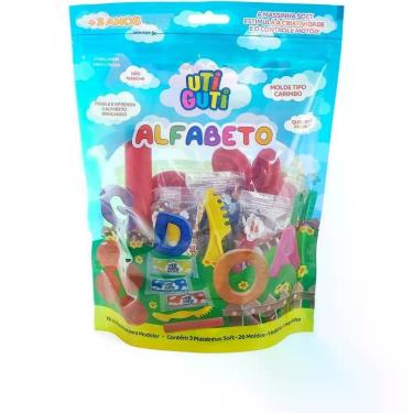 Imagem de Kit Massa de Modelar Alfabeto com 31 Peças Forminhas Rolinho e Faquinha Utiguti