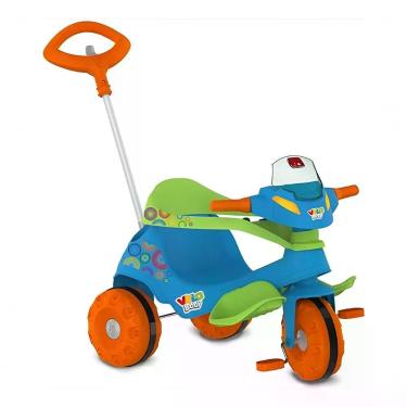 Imagem de Triciclo Velobaby de Passeio e Pedal Infantil Azul com Empurrador Brinquedos Bandeirante