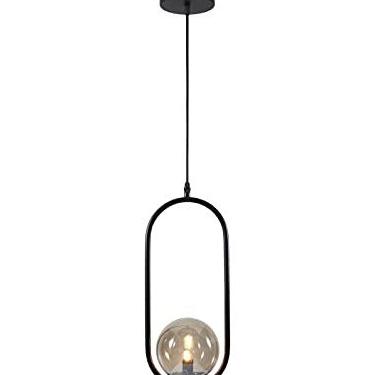 Imagem de Lustre Pendente Arco Preto Bola Globo Esfera Âmbar Quarto Cozinha Ilha Escritório Inl79