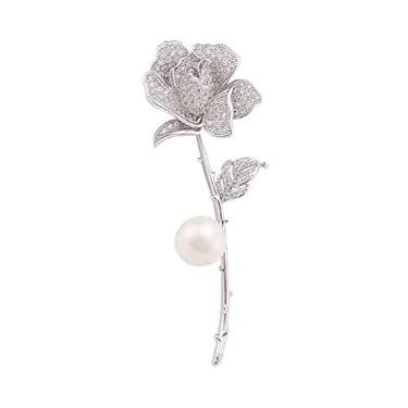 Imagem de KIZQYN Broche feminino broche de rosa de broche personalizado pin terno casaco corpete luxo pérola temperamento acessórios versáteis acessório de fantasia (cor: prata)