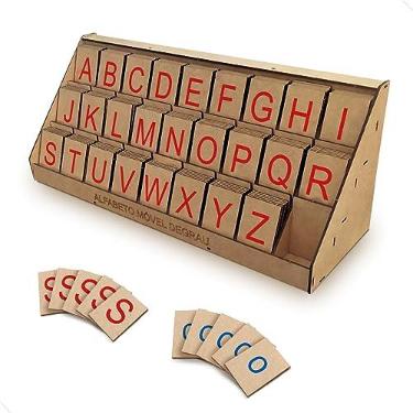 Imagem de Alfabeto Móvel Degrau 130 Peças Alfabetização Letras Madeira Brinquedo Pedagógico