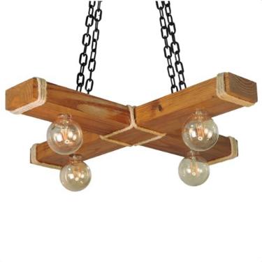 Imagem de Luminária Pendente Caibro com Corda de Sisal – Rústico e Sofisticado (Verniz Claro)