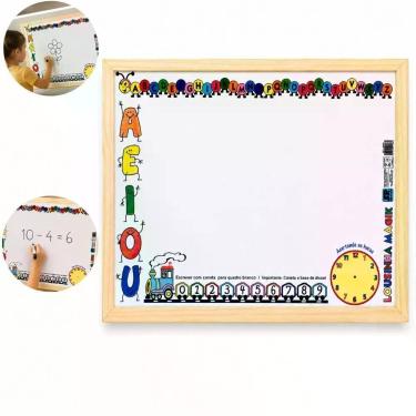 Imagem de Quadro Branco Infantil Lousa Magik Branca Educativa Letras Numeros Relogio Madeira 40x50CM Yeet