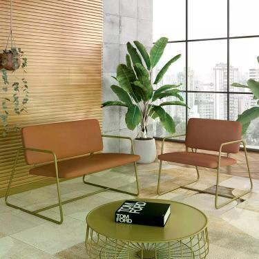 Imagem de Kit Namoradeira Com Poltrona Sintra Industrial Dourado/terracota - M.a