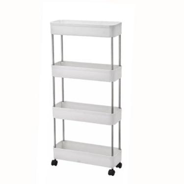 Imagem de Estante Slim de Aço Inox com Rodinhas Multiuso 4 Andares Fácil montagem