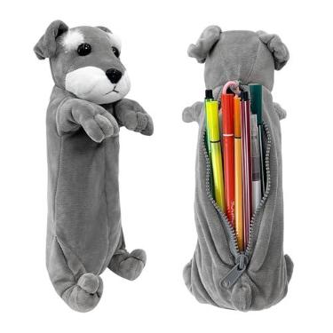 Imagem de BB FUN HOUSE- Estojo para lápis para crianças, bolsa para lápis de cachorro de pelúcia 3D Schnauzer BB FUNHOUSE Soft Animal Stationery Cartoon Storage Pen Bag Box para material escolar Girl Stud