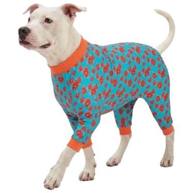 Imagem de LovinPet Roupas para cães tamanho grande para meninos - Body antilamber, cuidados com ferimentos de cães grandes/pós-cirurgia, tecido elástico para a pele, estampa floral coral escuro e menta, pijama