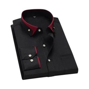 Imagem de Camisa Social Masculina Rosa Antirrugas Com Botões De Diamante, Manga 