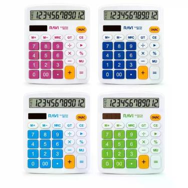 Imagem de Kit com 4 Calculadoras Coloridas De Mesa 12 Dígitos Comercial - Ravi,