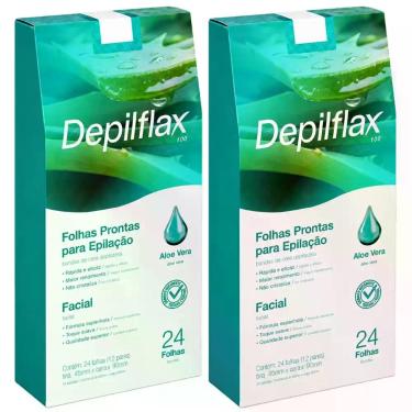 Imagem de Kit 2 Folhas Prontas Depilação Facial Aloe Vera Depilflax Cera Fria Bu