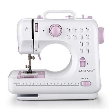Imagem de DONYER POWER Mini máquina de costura elétrica portátil com 12 pontos embutidos, fio duplo de 2 velocidades, bordado, pedal de pé