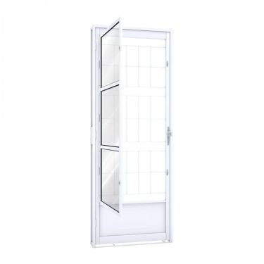 Imagem de Porta de Aço Postigo 215x85cm com Grade Quadrada e Vidro Liso Riobras 
