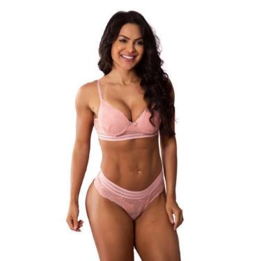 Imagem de Conjunto Sutiã Bojo e Calcinha Renda Com Elástico na Cintura Sensual E