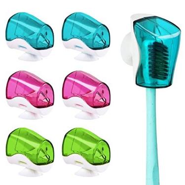 Imagem de Pacote com 6 capas de cabeça de escova de dentes de viagem com ventosa elétrica e manual, clipe de capa protetora de escova de dentes de plástico portátil para viagens, acampamento, banheiro, casa