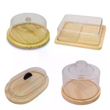 Imagem de Kit 4 Porta Frios Madeira Natural Com Tampa Acrílica Café Mesa - Debia