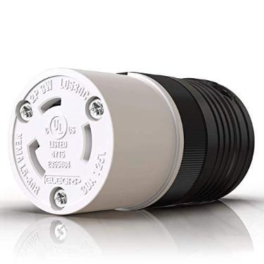 Imagem de ELEGRP NEMA L5-30R Conector de bloqueio, conector adaptador de trava de torção do gerador, 30 Amp 125V 2 polos 3 fios aterramento, grau industrial resistente, certificado UL (1 unidade, preto/branco)