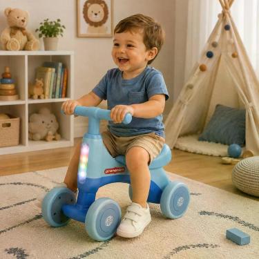Imagem de Bicicleta Infantil de Equilíbrio 4 Rodas Azul com Músicas e Luzes Freio Contra Pedal a Partir de 18 Meses