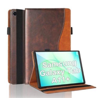 Imagem de TIPOYOROO Capa para Samsung Galaxy Tab A11 Plus 11 polegadas lançado em 2025 (modelo: SM-X310/SM-X315/SM-X236) Bussiness PU capa flip suporte com faixa elástica e porta-cartão - marrom