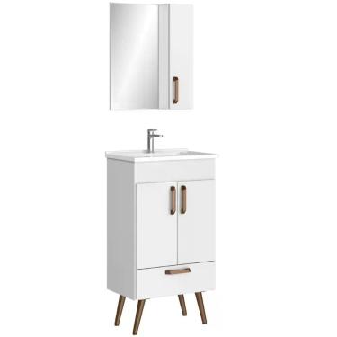 Imagem de Conjunto Banheiro Gabinete Com Pés 50cm Lavatório E Armário Allegra B06 Branco - Lyam Decor
